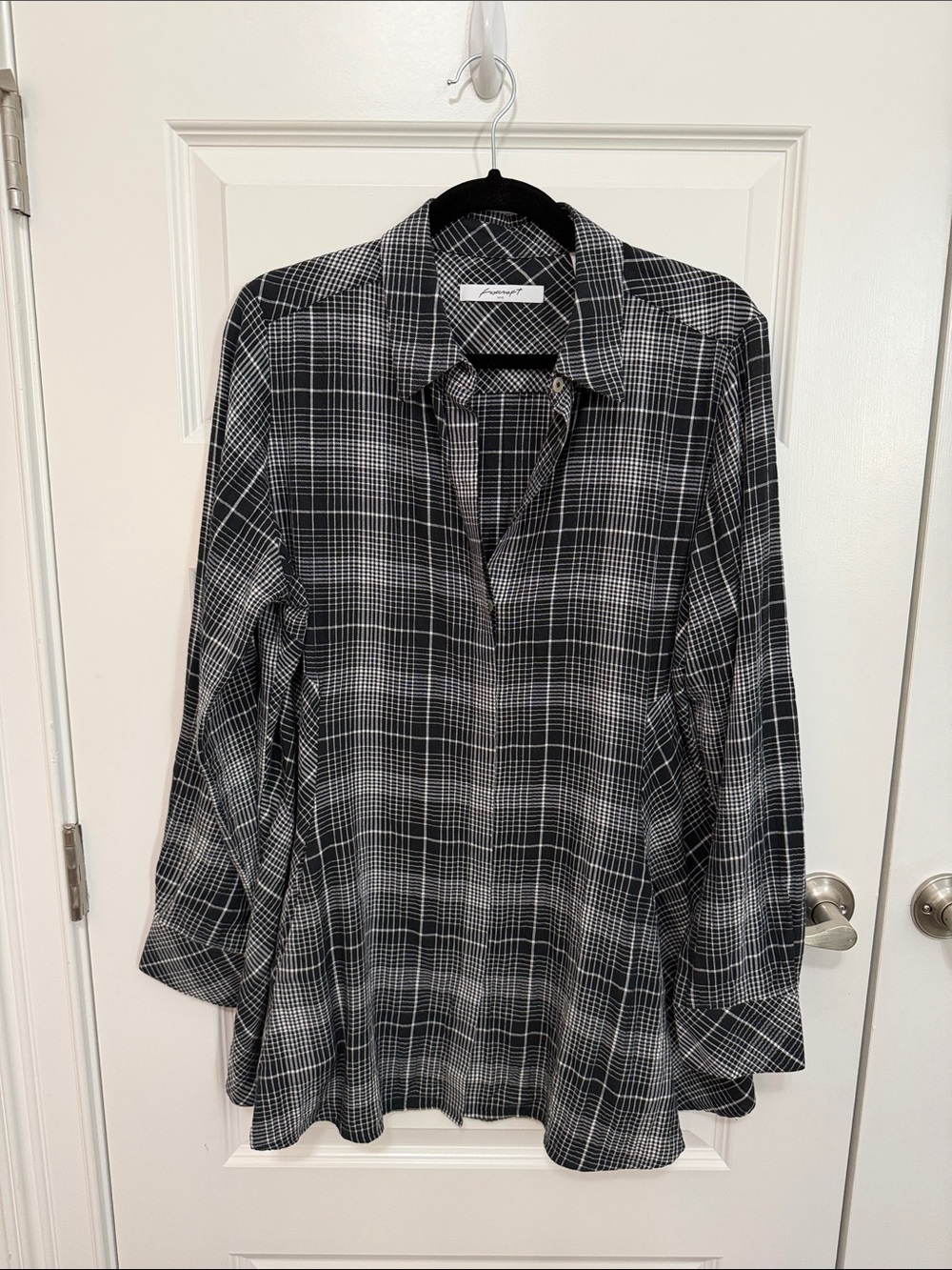 Foxcroft Women's Size 12 Black & White Plaid Button-Down Shirt Tunic